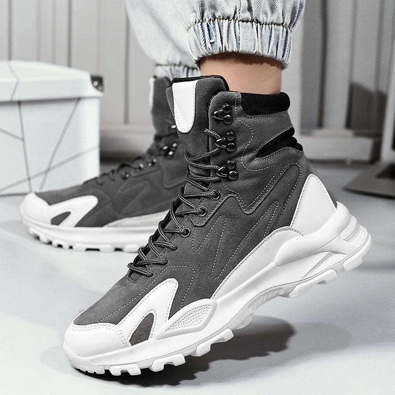 Mode Herrenstiefel Bequeme Herren Freizeitschuhe Atmungsaktive High Top Sneaker für Herren Outdoor Rutschfest Herren Stiefeletten Plateau
