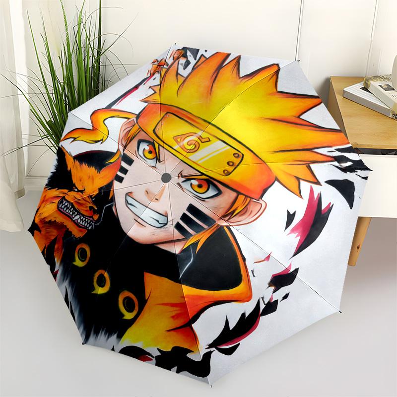 1 Stück Automatischer Faltregenschirm - Naruto Neunschwänziger Fusionsmuster Tragbares faltbares Design mit 8 Speichen Weihnachts-Geburtstagsgeschenke