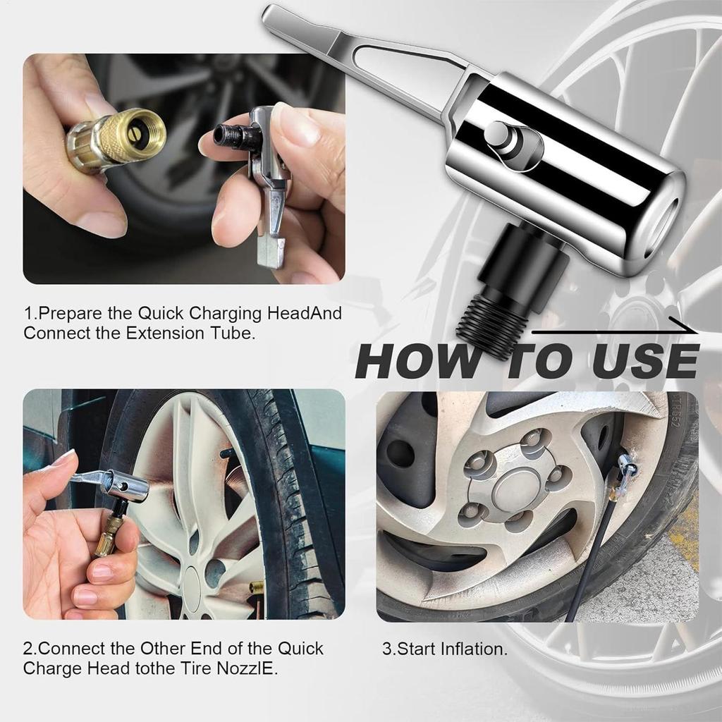 Air Pump Adapter Tire inflator Locking on Air Chuck Air Compressor Pump Adapter Inflatable Adapter Tire Inflator Gauge Nozzle