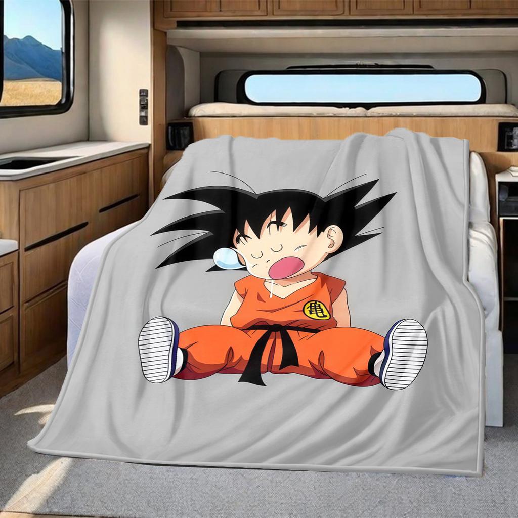 1 Stück Süße Cartoon Son Goku Aufdruck Flanelldecke, Hohe Qualität für Alle Jahreszeiten, Heimdekoration, Wärme und Komfort, Perfekt für Weihnachtsgeschenke