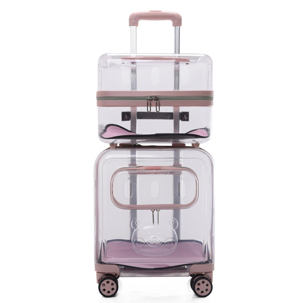 Portable Cat Bag 2 Layers Design for Outdoor Pet Trolley Case Transparent Panoramic Transport Cage Multifunctional Cat Handbag