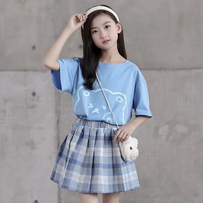 Summer Set Girls' Short Sleeve Cute T-shirt Top + Pleated  Skirt Set Big Kids School Students Teen Little Girls Clothes