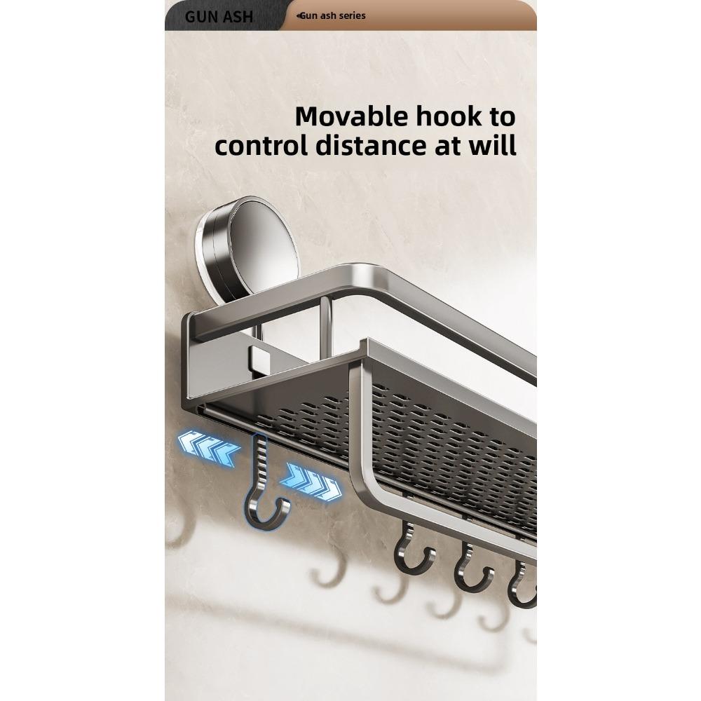 No Drill Suction Cup Bathroom Storage Rack, Wall Mount Space Aluminum Toilet Organizer for Washroom