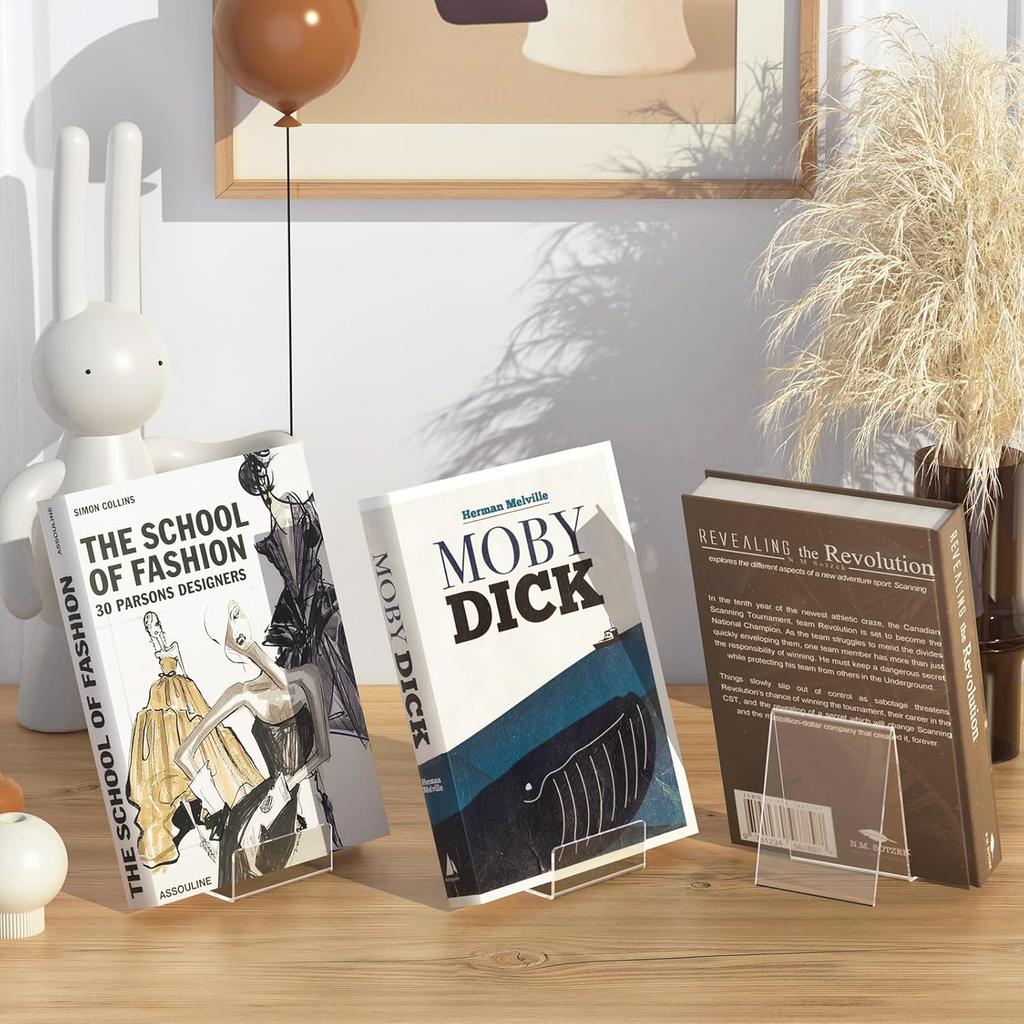 4 Pack Acrylic Book Stand, Book Holder for Display, Clear Easel Stand for Display, Display Holder for Postcard, Frame, Picture