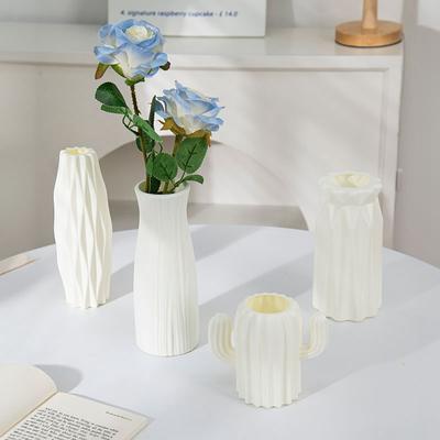 Nordische Plastikvase Moderner Stil Cremefarbener Gestreifter Blumentopf Imitation Keramik Blumenarrangement Ornament Wohnzimmer Dekoration