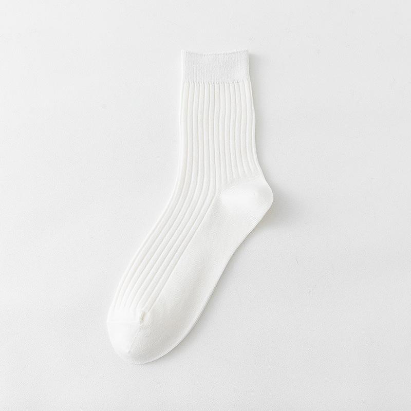 

Men s Spring and Autumn Striped Pure Color Cotton Leisure Breathable Warm Tube Socks 1 pair білий