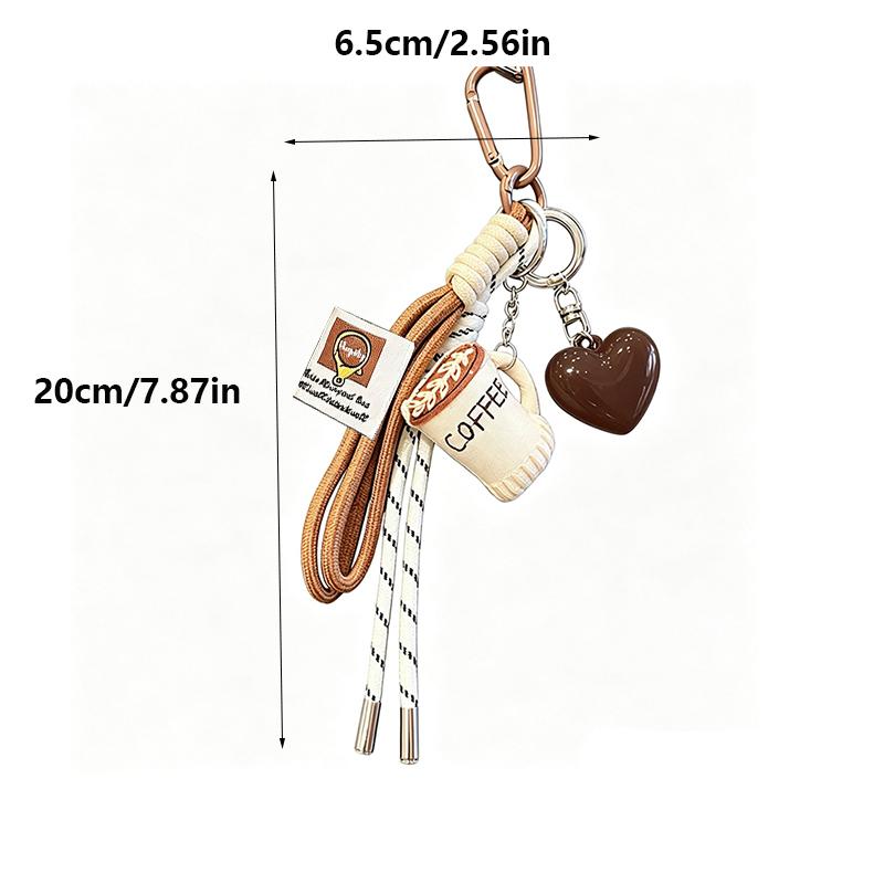 Yogodlns Cute Cartoon Coffee Cup Keychain Fashion Handbag Pendant with DIY Woven Rope Mobile Phone Car Key Design Creative Gift