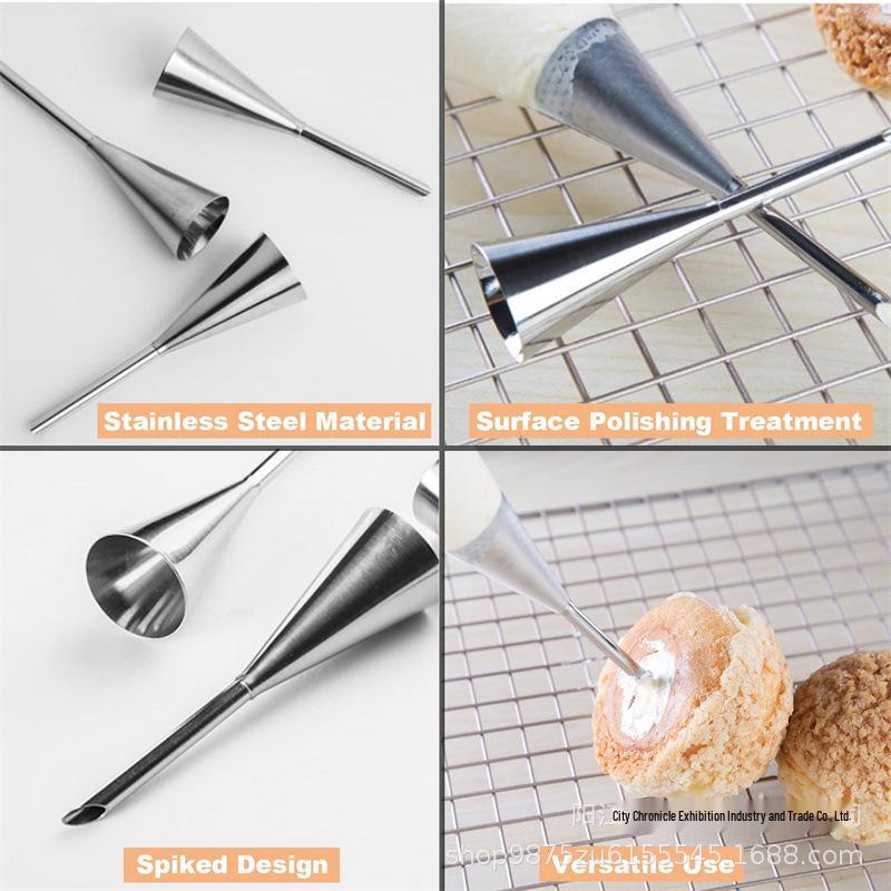 5-Piece Cream Puff Piping Tips Set - Large, Medium, Small, 304 Stainless Steel