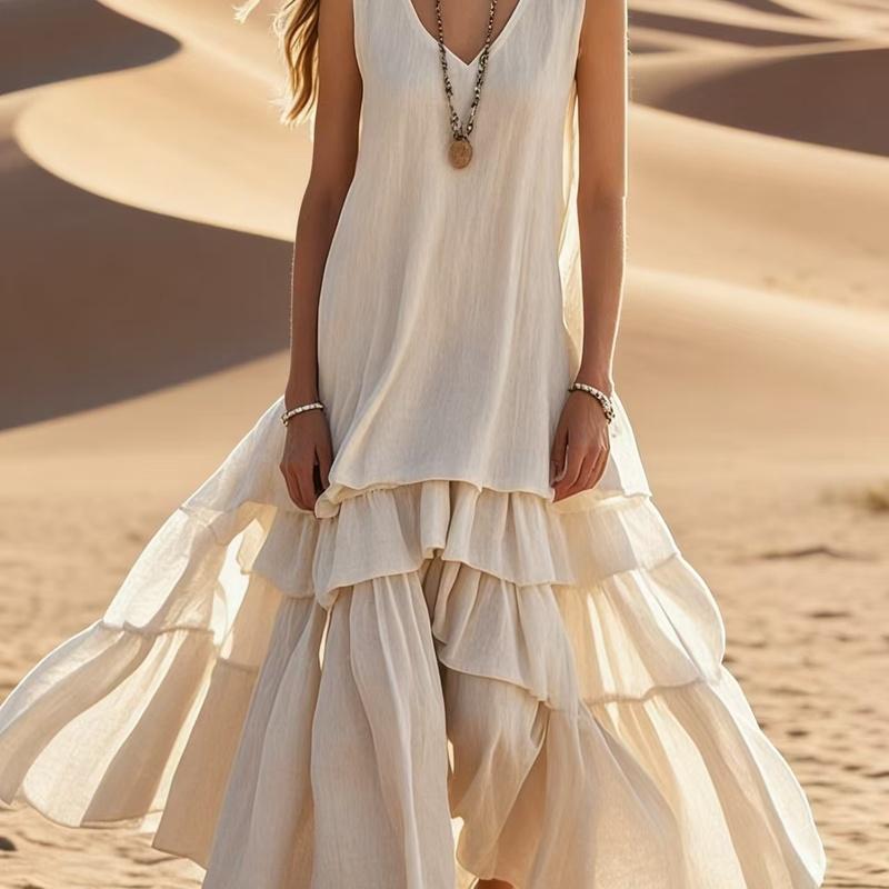 

Spring and Summer Cotton Women Loose Fit Sleeveless Maxi Dress L