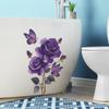 Vintage Hand Painted Purple Roses and Butterflies Toilet and Wall Sticker Set Waterproof Self-Adhesive Removable Decal for Bathroom WC Decoration