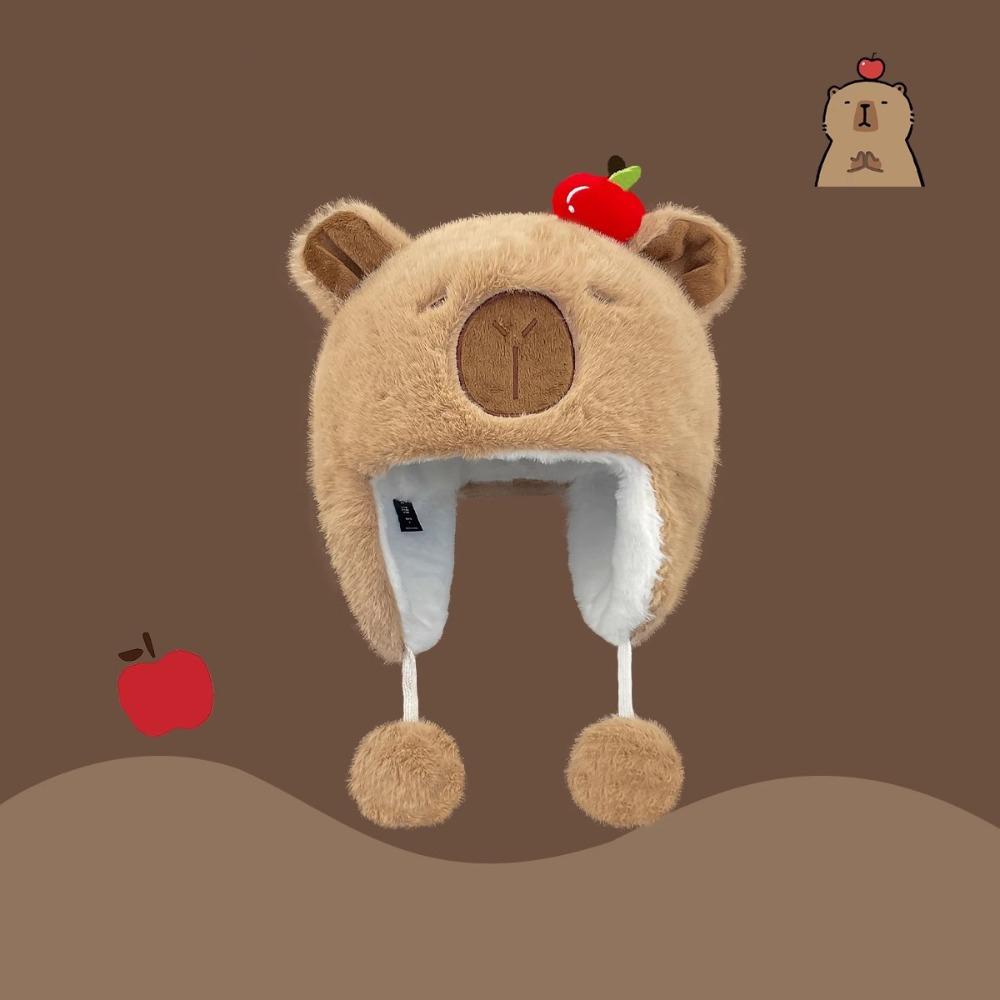 Warm Animals Ears Beanie Hats Cartoon Plush Cap Soft Cute Capybara Hat  Outdoor