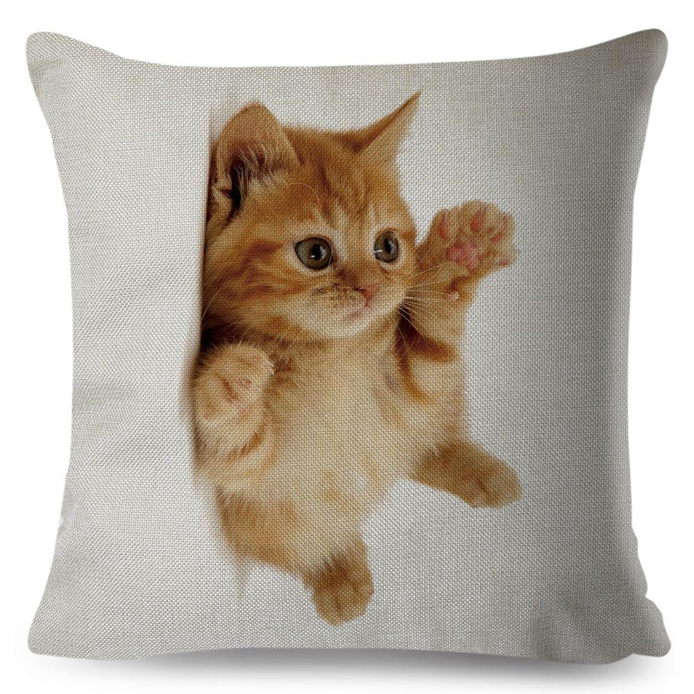 Cute Cat Pillowcase Decor Lovely Pet Animal Print Cojines Cushion Cover Polyester Pillow Case for Home Sofa Children Room 45x45