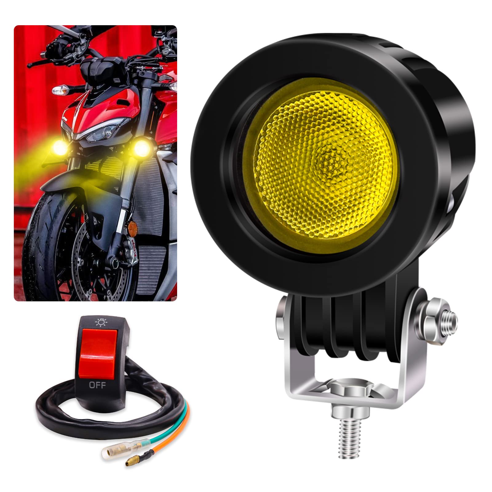 

Мотоциклетная противотуманная фара YnGia, 12 В 24 В светодиодная рабочая фара, Рабочая фара, Водонепроницаемая, Включен переключатель ВКЛ/ВЫКЛ, Плоская линза, Желтый свет, Автомобильная противотуманная фара, Рабочая фара