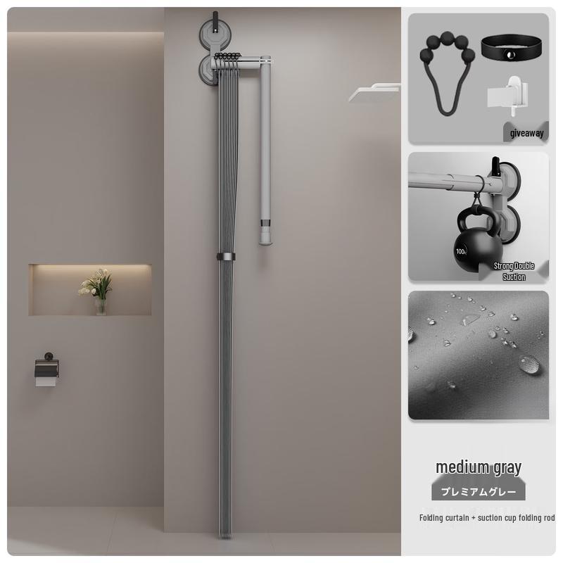 

Lantuan Bathroom Shower Curtain with Telescopic Rod