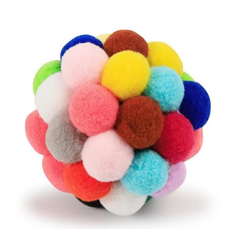 Hot Cat Interactive Toy Plush Ball Pet Bouncy Ball Self-play Ball Boredom Reliever Cat Teaser Colorful Yarn Ball Pet Toy