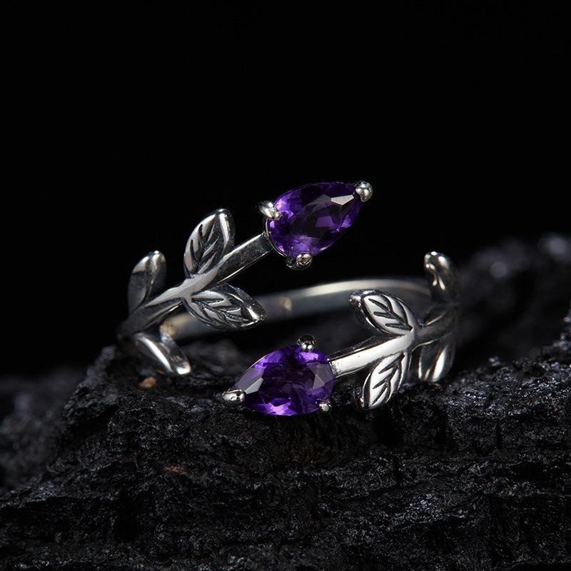 S925 Sterling Silver Natural Topaz Garnet Diopside Amethyst Color Treasure Ring Women'S Double Heart Shape