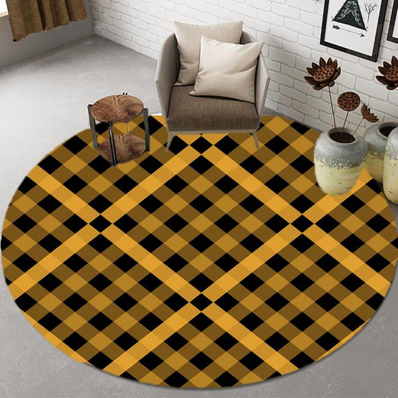 Nordic Geometric Grid Printed Pattern Circular Floor Mat Home Living Room Sofa Bedroom Floor Decoration Carpet