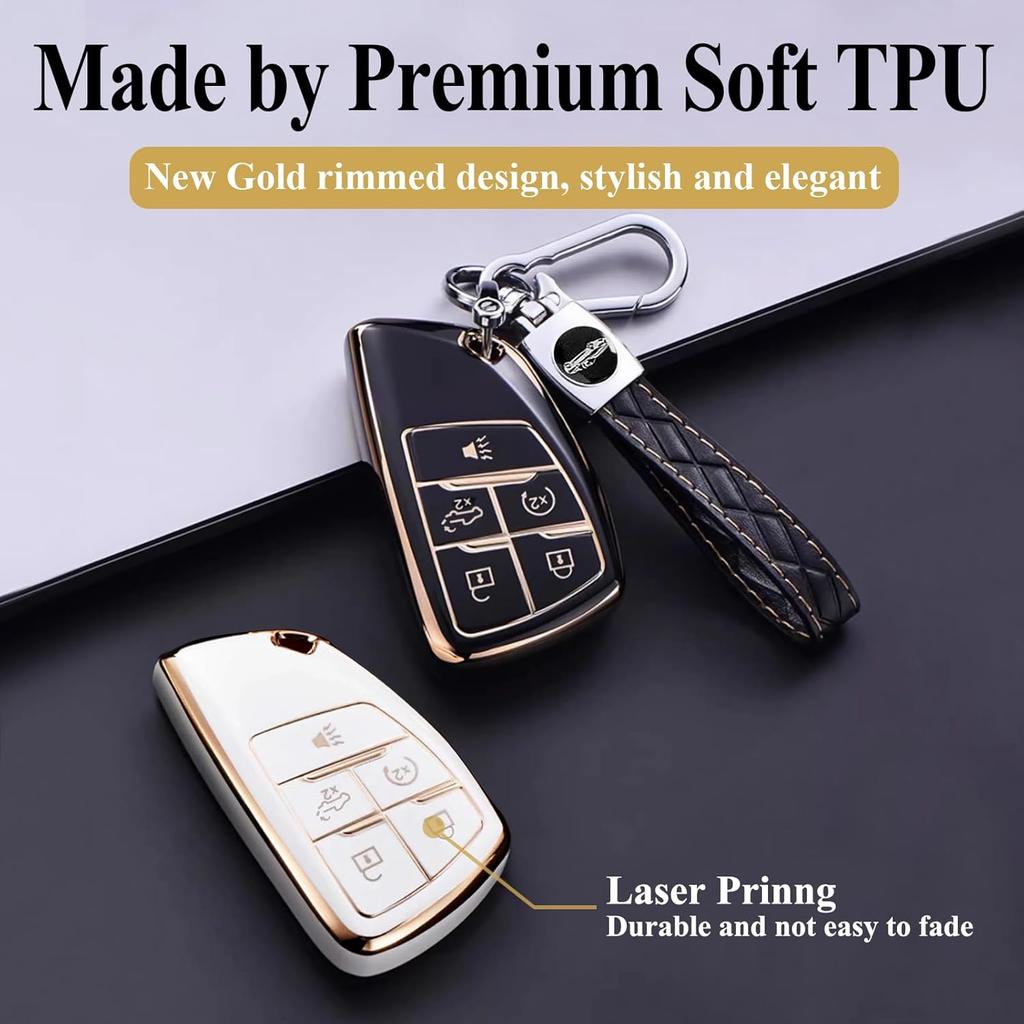 for Chevy GMC Key Fob Cover with Keychain, for Silverado 1500 GMC Sierra 1500 2500HD 3500HD Buick Envision, Soft TPU Key Shell Case Remote Smart Key