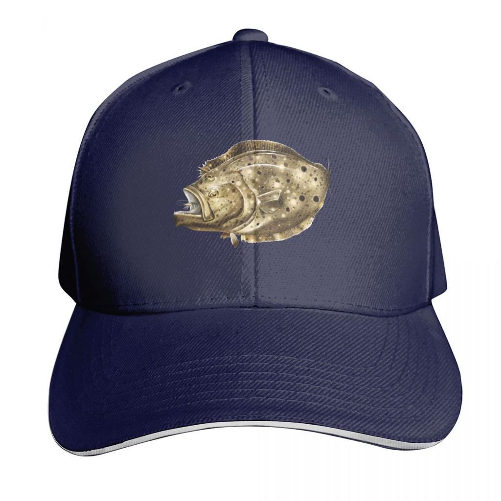 Flounder Striking a Shrimp Baseball Cap Cotton Twill Breathable Contrast Two Tone Brim Snapback Flat Bill