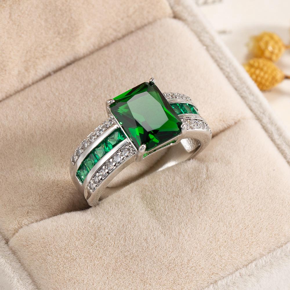 Women's Colored Zircon Ring - European & American Creative Design, Fashionable Hand Jewelry, Classic Square Wedding Style