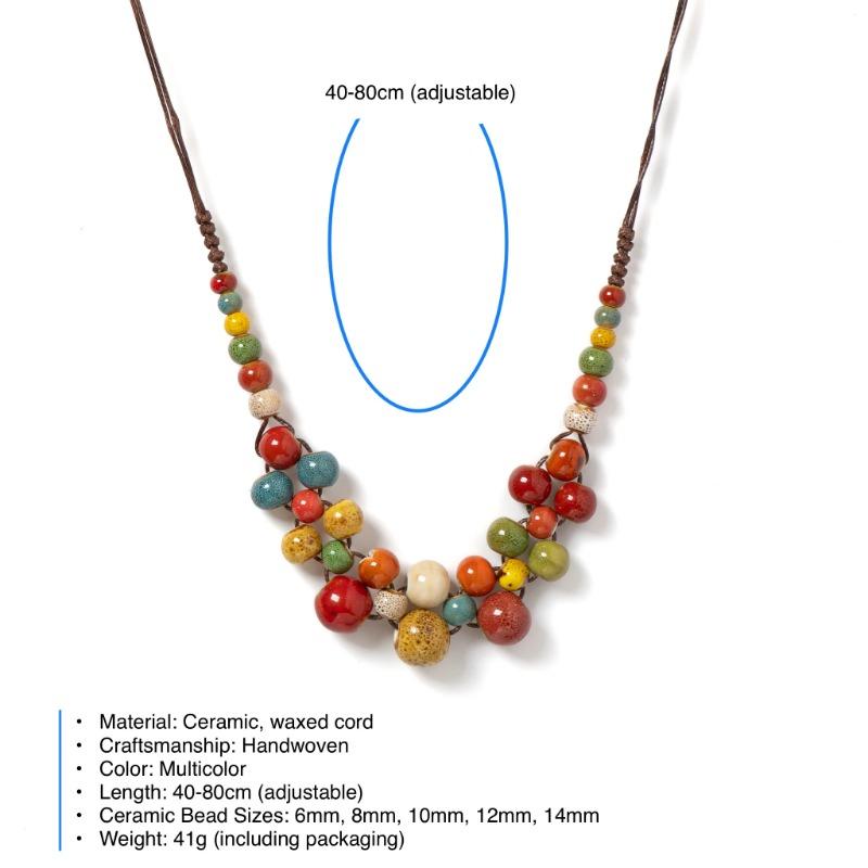 1 Adet Renkli El Yapımı Seramik Kolye Çok Katmanlı Ayarlanabilir Boho Vintage Takı Kadınlar İçin Eşsiz İfade Aksesuarı 198