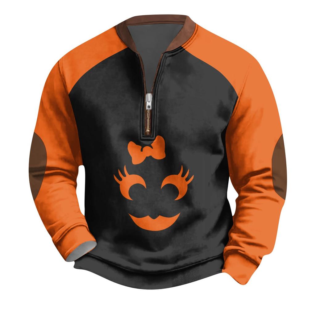 Halloween-Print - Herren Lockerer, Lässiger, Vielseitiger Rundhals Mehrfarbiger Pullover-Hoodie