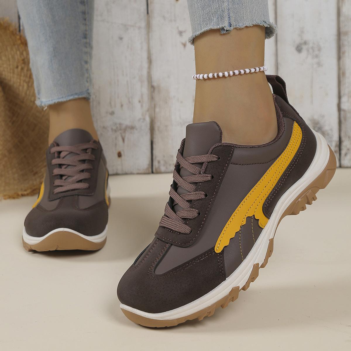 

Women s Color Block Platform Sneakers - Lace-Up Breathable Running Shoes for Spring/Fall, Chunky Sole Casual Shoes 42 темно-коричневого кольору