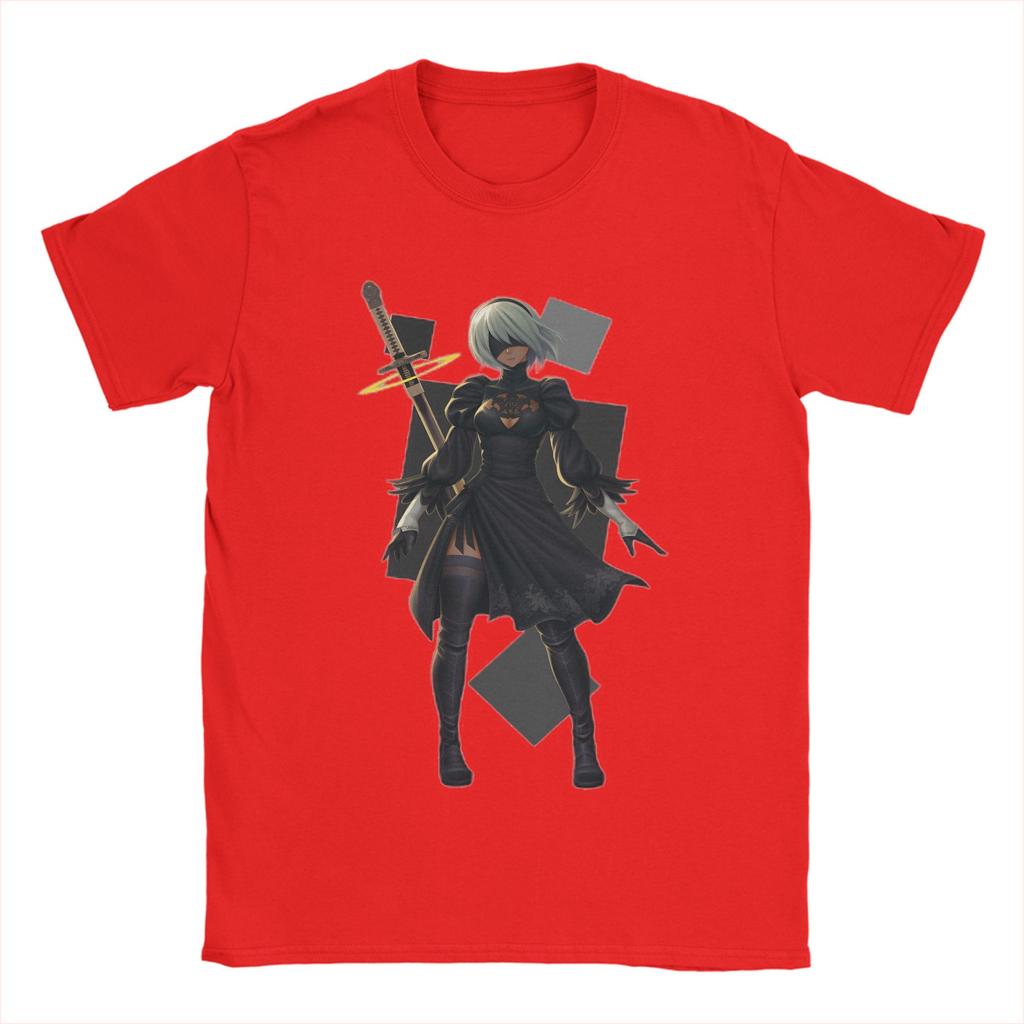 Vintage YoRHa 2B Anime Game Fans Art TShirt for Unisex Crewneck Pure Cotton T Shirts Short Sleeve Tee Shirt Summer Clothing
