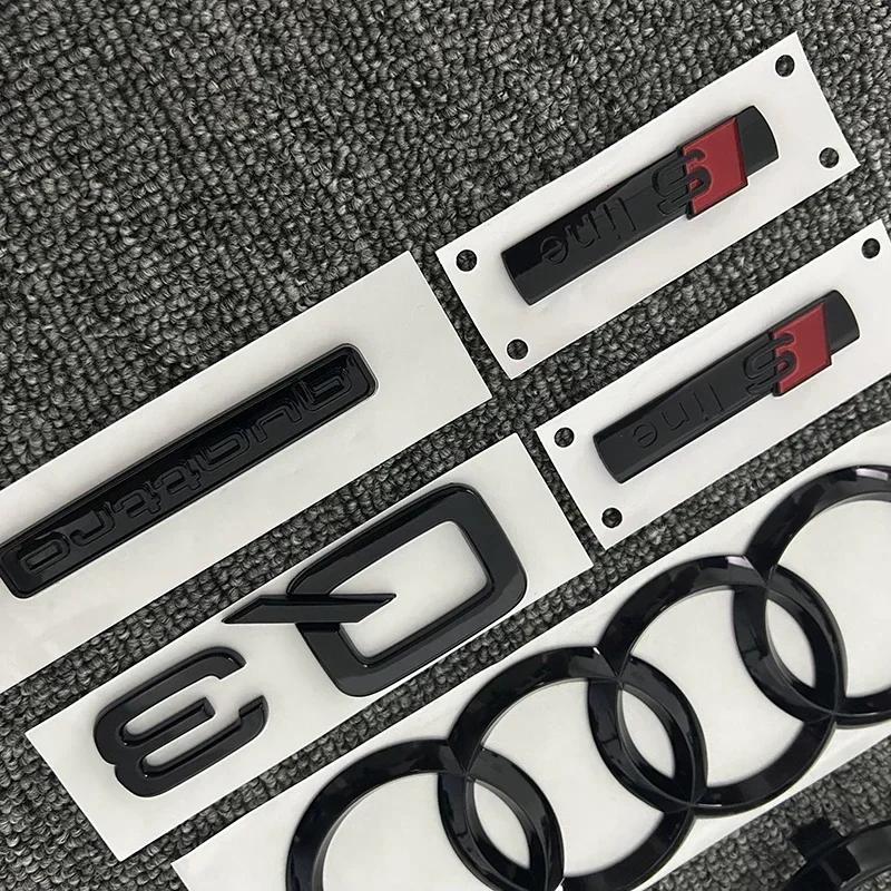 For Qaz16 Q3 2013-2022 4Ring Logo ABS Black Car Hood Front Grille Emblem Rear Trunk Badge Sticker Sline Quarrto Side Decoration