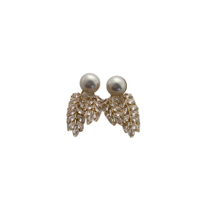 Wheat Ear Zircon Pearl Earrings, Leaves Are Sweet And Super Flash, Advanced Sense