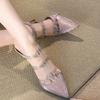Glitter Sequin Rhinestone Heels Women's Pointed Toe Shallow Mouth Metal Buckle Cutout Non-Slip Wrapped Toe Stiletto Slippers