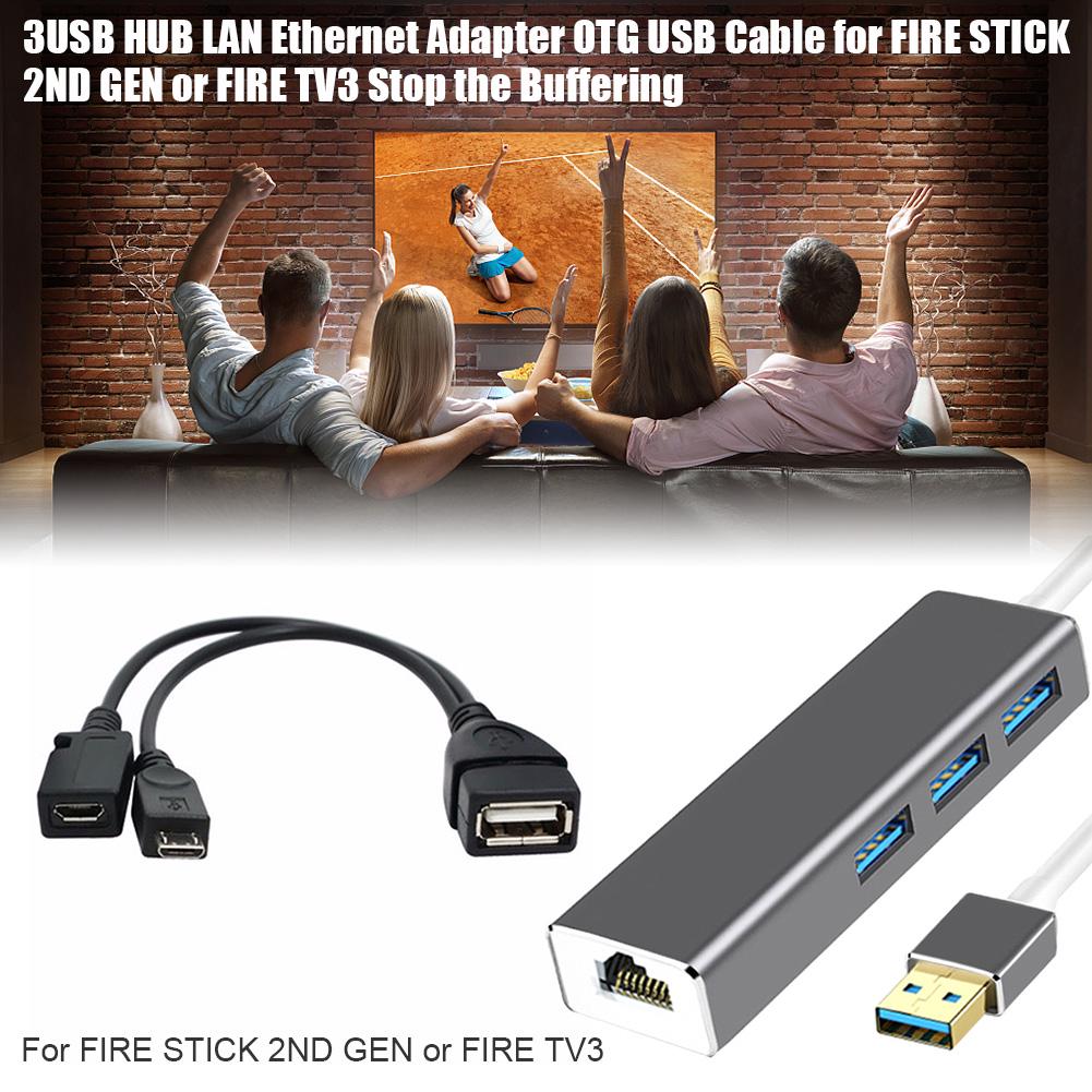 3USB HUB LAN Ethernet Adapter OTG USB CABLE for FIRE STICK 2ND GEN OR FIRE TV3