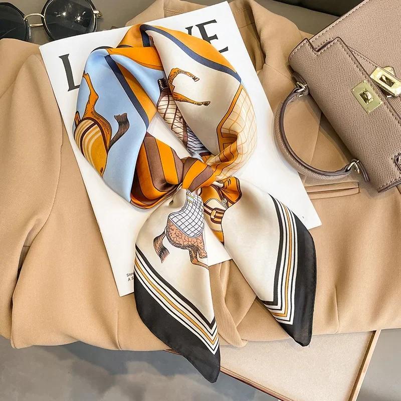 New 70*70cm Silk Satin Hair Scarf Women Handkerchief Printed Female Square Head Bandana Small Neck Muffler Hijab Lady Girl