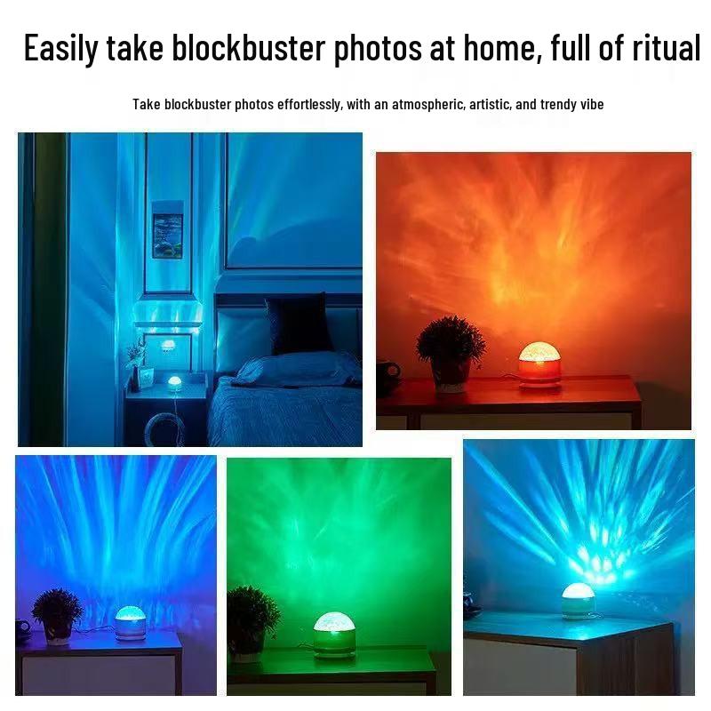 Aurora Wave Atmosphere Lamp – Dynamic Rotating Night Light Projection for a Romantic and Colorful Desk Ambiance.