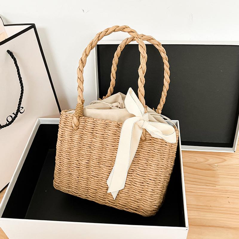 Women Summer Straw Woven Tote Small Clutch Bags Retro Ladies Beach Basket Handbags Vacation Travel Shopping Purse