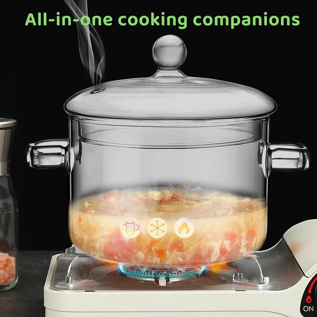 Glass Pots for Cooking On Stove, 1.5L/50oz Glass Cooking Pot with Lid, Heat-Resistant Simmer Pot for Stove Potpourri, Saucepan Pot FIts for Cooking,