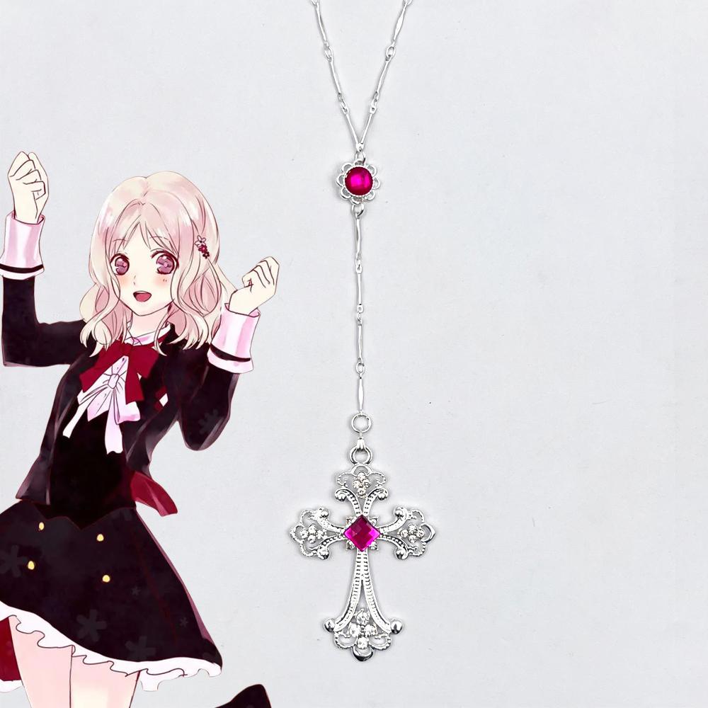 Anime DIABOLIK LOVERS Komori Yui Cosplay Náhrdelník Drahokam Křížový Přívěsek Řetízek Šperky pro Dívky Halloweenské Doplňky