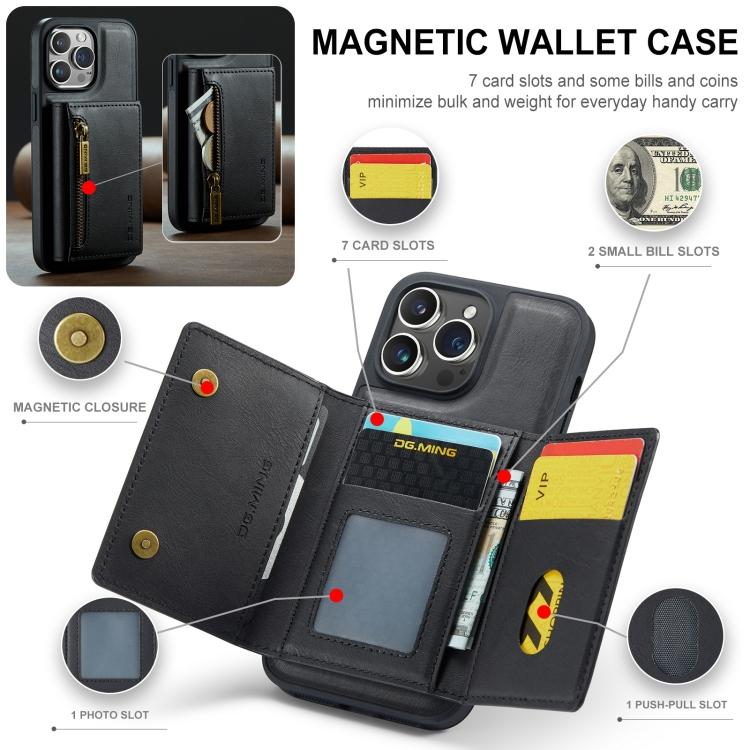 DG.MING M5 Series Zip RFID Multi Card Detachable Leather Phone Case