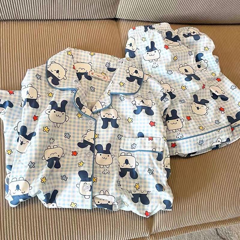 

Sweet blue plaid Mimi Ji pajamas can be worn outside by women in summer, short sleeves, shorts sets can be worn outside loungewear S