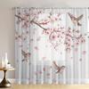 1PC Watercolor Cherry Blossom & Sparrow Sheer Curtains - Romantic Floral Bird Window Drapes
