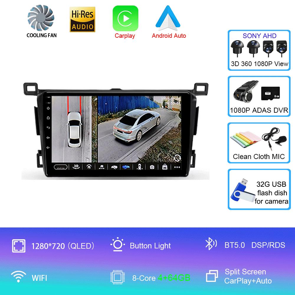 Android 14 For Toyota RAV4 Rav 4 2013 2014 2015 - 2019 Carplay Auto Car Radio GPS Navigation DSP 360 Camera 2 Din Video Stereo