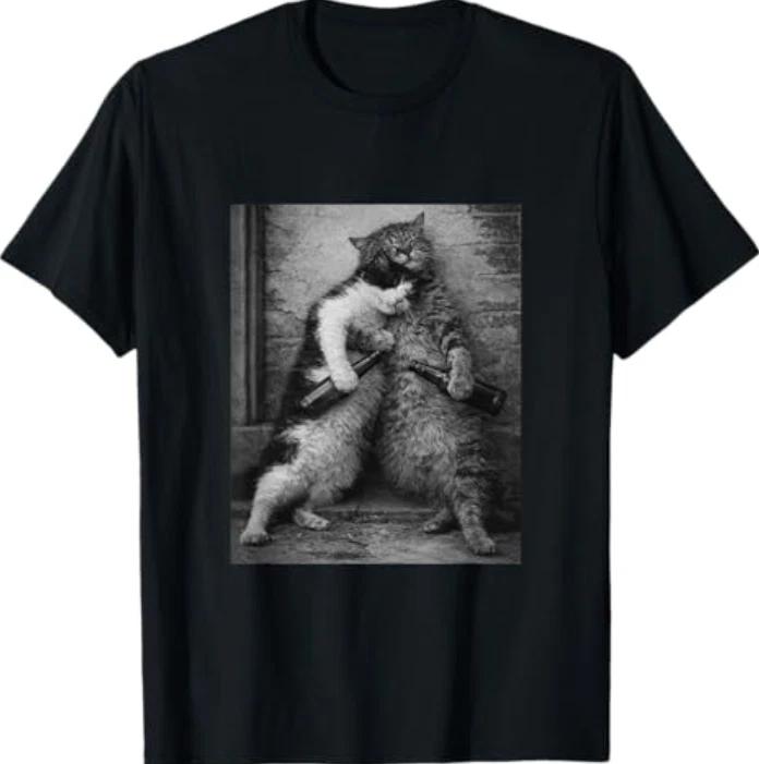Funny Relaxed Cats Party Humor Retro Photo Design T-Shirt S