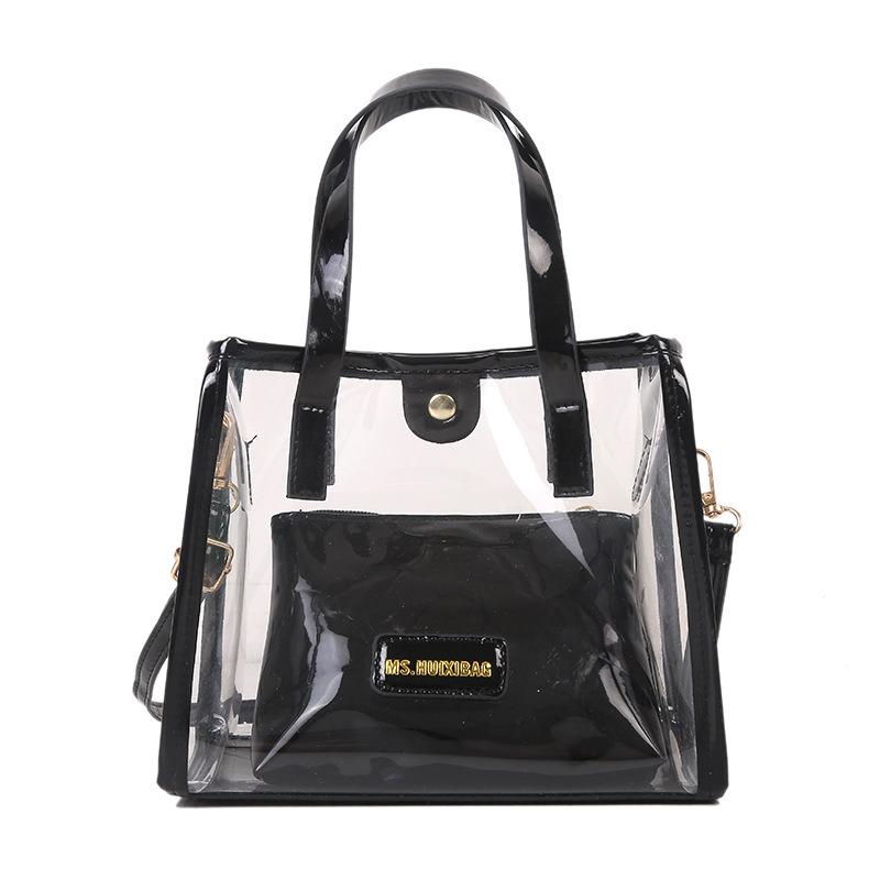 Large capacity fashionable transparent handbag jelly beach bag letter women's bun mother bag shoulder tote bag