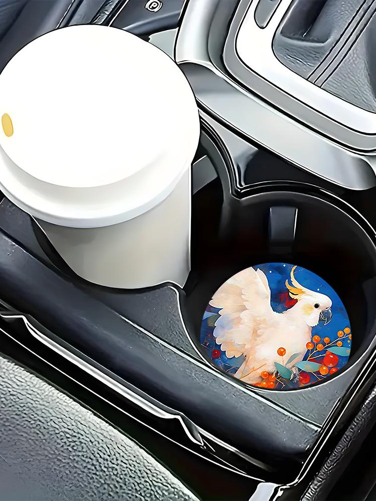 2PCS White Parrot Car Personalized Water Cup Mat Stand Anti Slip Mat Bottle Stand Cup Stand Car Interior Anti Slip Cup Stand