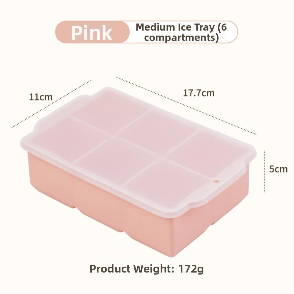 

New Food Grade Silicone Ice Cube Tray 6/8 Cavity Flexible and Soft Ice Making Mold Large With Lid Ice Cube Mould Freezer Use