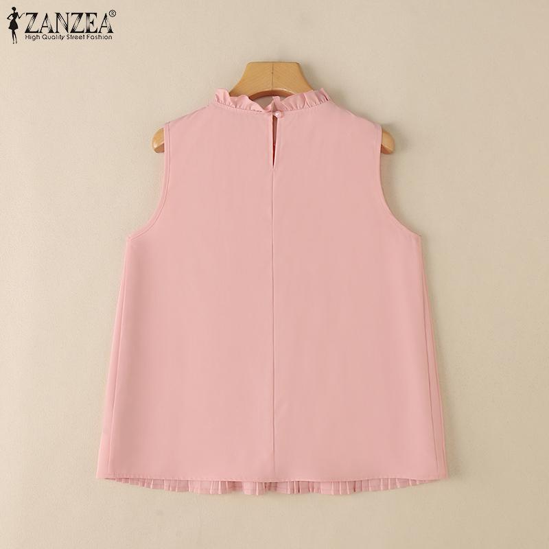 ZANZEA Women Casual Round Neck Solid Color Loose Sleeveless Blouse