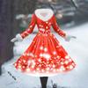 Women's Casual Dress Long-Sleeve V-Neck Patchwork Fleece Christmas Print Dress