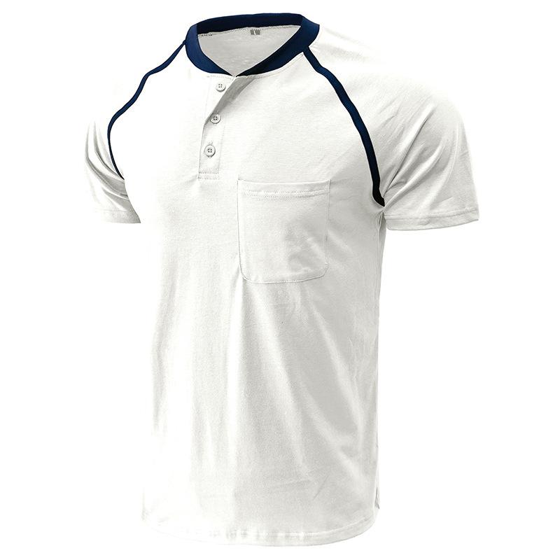 Summer men's Henley shirt colour blocking body shirt men fashion men's short-sleeved men's t-shirt tops