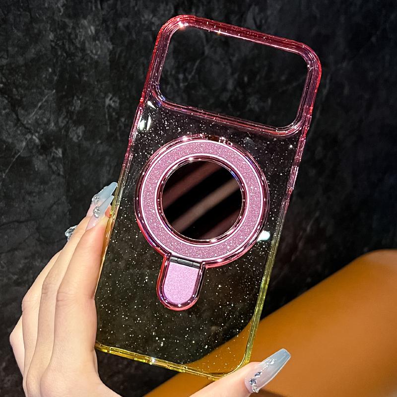 

For Magsafe Magnetic Wireless Charging Gradient Two Tone Glitter Mirror Bracket Phone Case For iPhone 17 Pro Max Air Back Cover iPhone Air