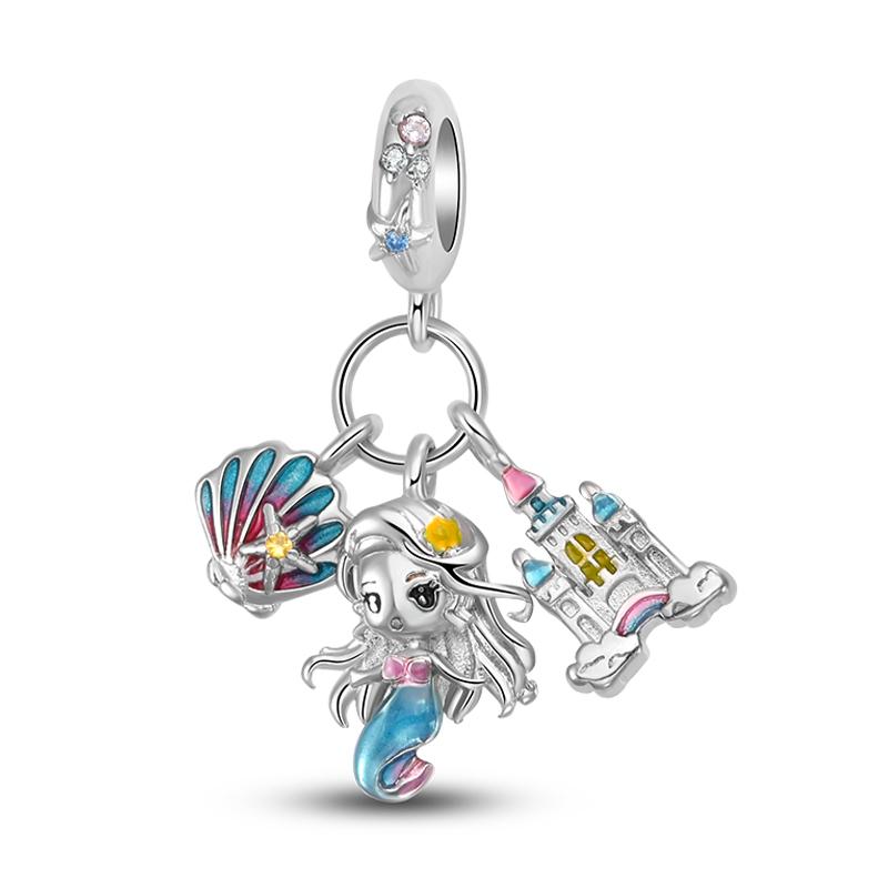 Danturn 925 Silber Charms Verhedderter Mickey Minnie Mulan Anhänger für Frauen Schmuckherstellung Armbänder Halskette